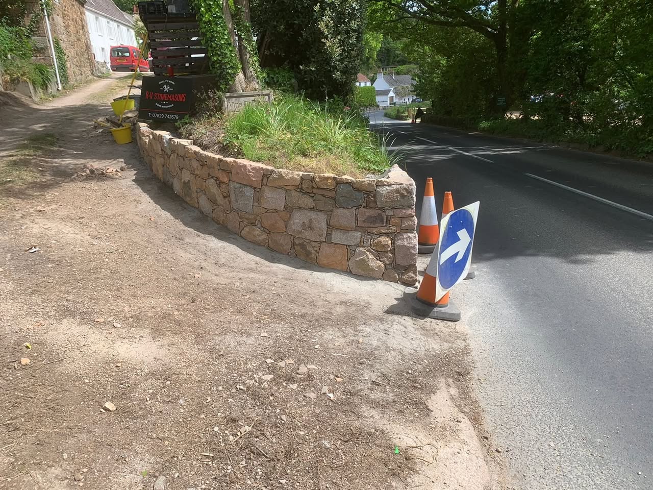 Roadside Retaining Wall, after: completed stonework in Jersey